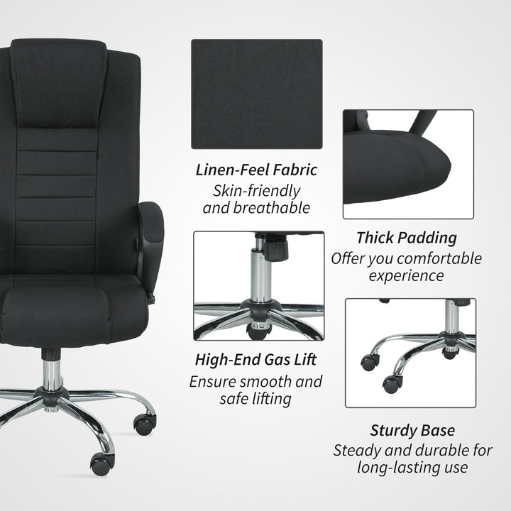 Linen-Look Swivel Office Chair - Black