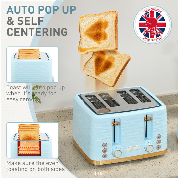 3000W 1.7L Kettle & 4 Slice Toaster, Kettle and Toaster Set with 7 Browning Controls and Crumb Tray, Light Blue