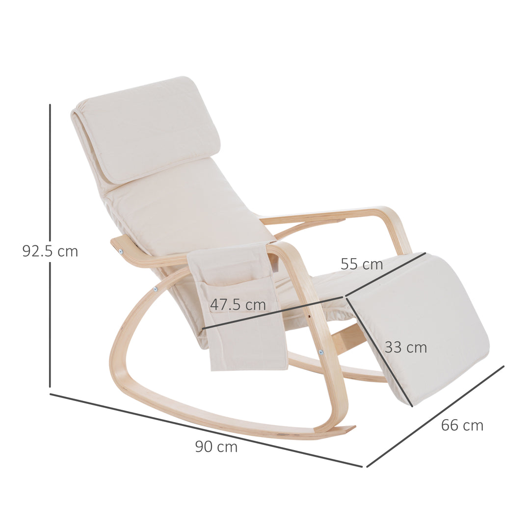 HOMCOM Rocking Lounge Chair Recliner Relaxation Lounging Relaxing Seat with Adjustable Footrest, Side Pocket and Pillow, Cream White | Aosom UK