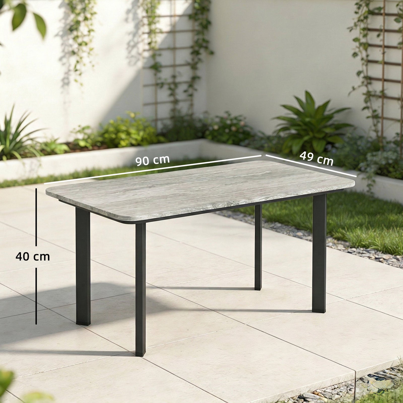 Outdoor Garden Coffee Table, Garden Table with Slatted Wood Plastic Co