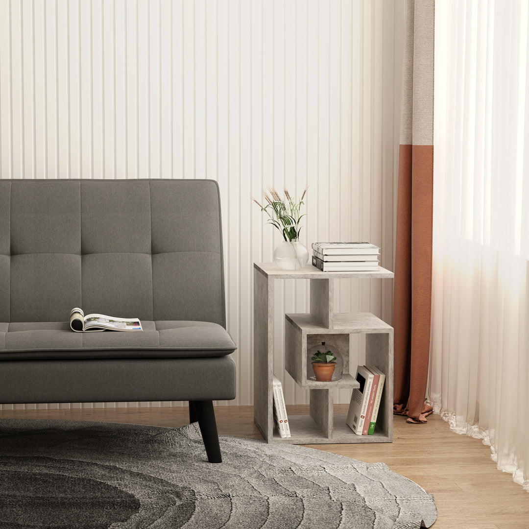 Side Table, 3 Tier End Table with Open Storage Shelves for Living Room, Bedroom, Cement Colour