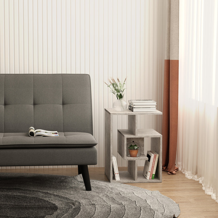 Side Table, 3 Tier End Table with Open Storage Shelves for Living Room, Bedroom, Cement Colour
