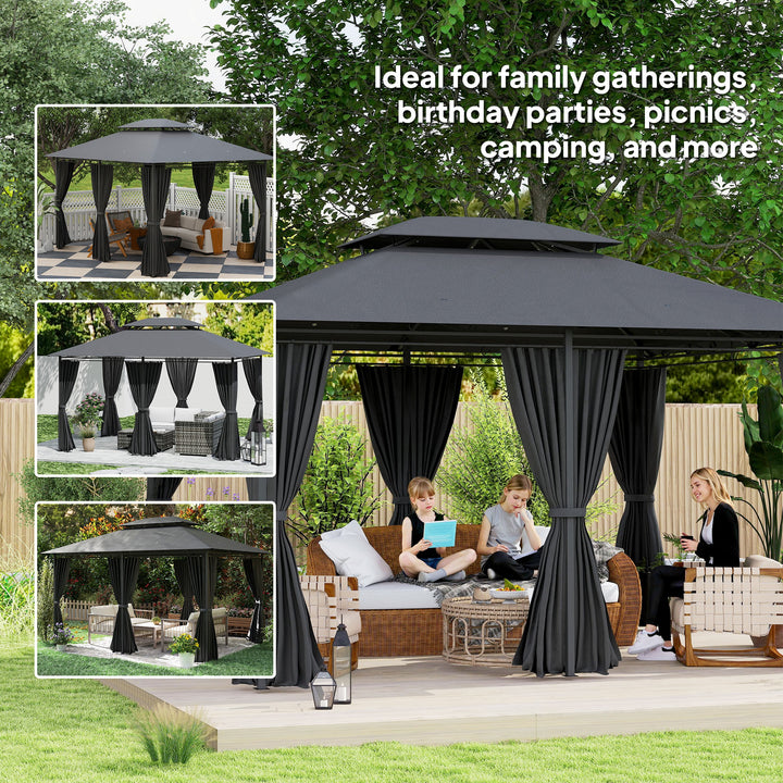 3 x 4m Steel Gazebo, with Curtains - Black