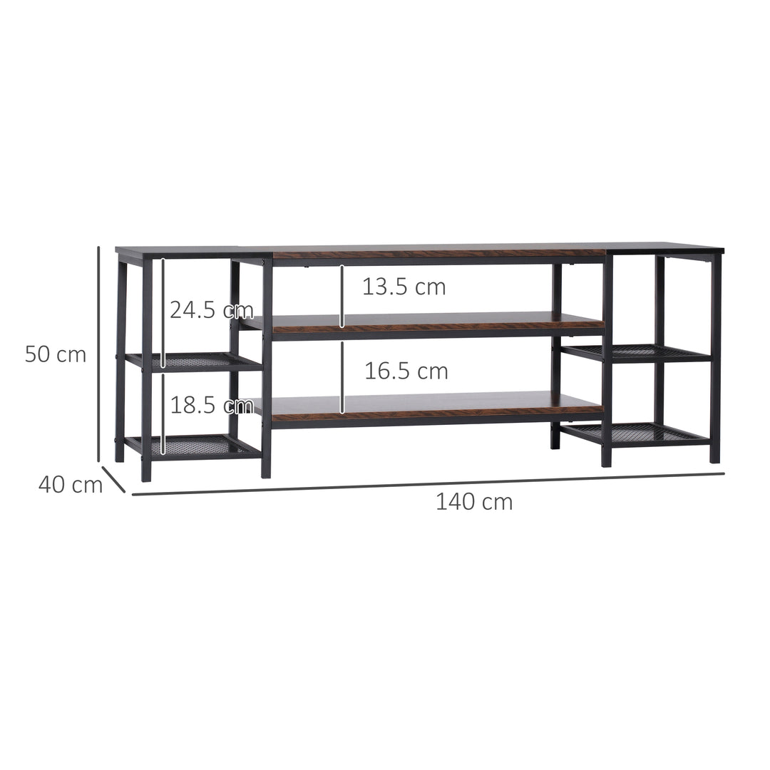 HOMCOM Industrial TV Cabinet: Storage Shelves for 65" TVs, Rustic Brown & Black, Living Room Furniture | Aosom UK