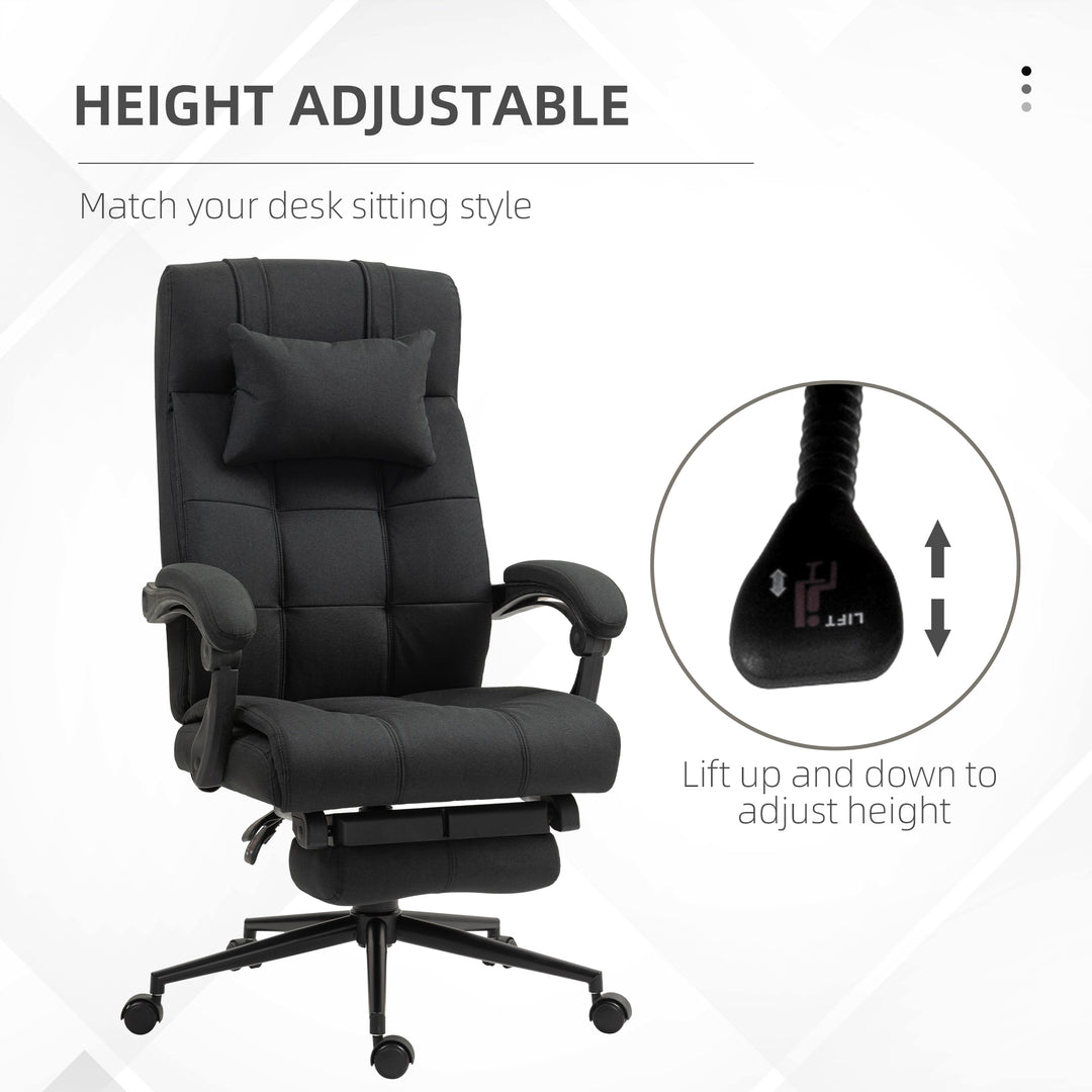 Office Desk Chair with Footrest, Headrest Pillow, Home Office Chair with Reclining Backrest, Swivel Wheels, Black