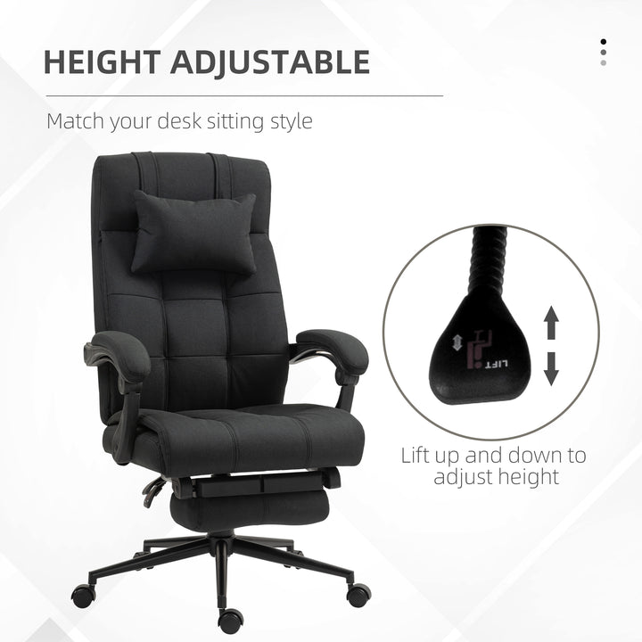 Office Desk Chair with Footrest, Headrest Pillow, Home Office Chair with Reclining Backrest, Swivel Wheels, Black