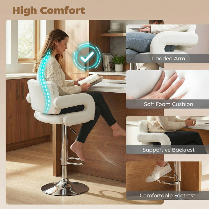 Bar Stools Adjustable Swivel Kitchen Chairs with Backrest Armrest Set 