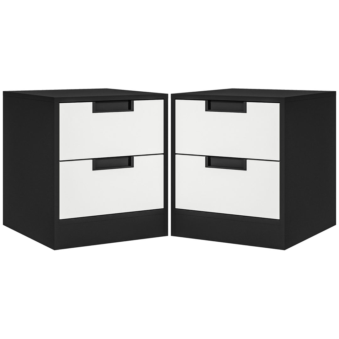 Set of Two Monochrome Two-Drawer Bedside Tables