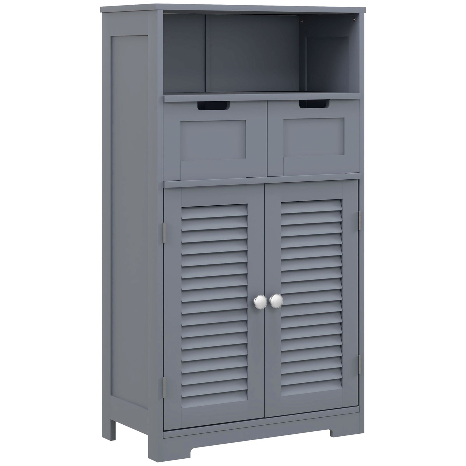 Three-Part Bathroom Storage Unit, with Shelf, Drawers & Cupboard - Grey