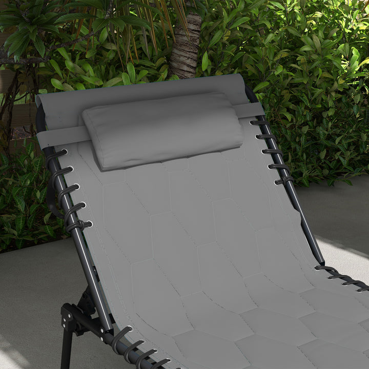 Foldable Sun Lounger with 5-level Reclining Back, Outdoor Tanning Chair Sun Lounger with Build-in Padded Seat, Side Pocket, Headrest for Beach, Yard, Patio, Grey