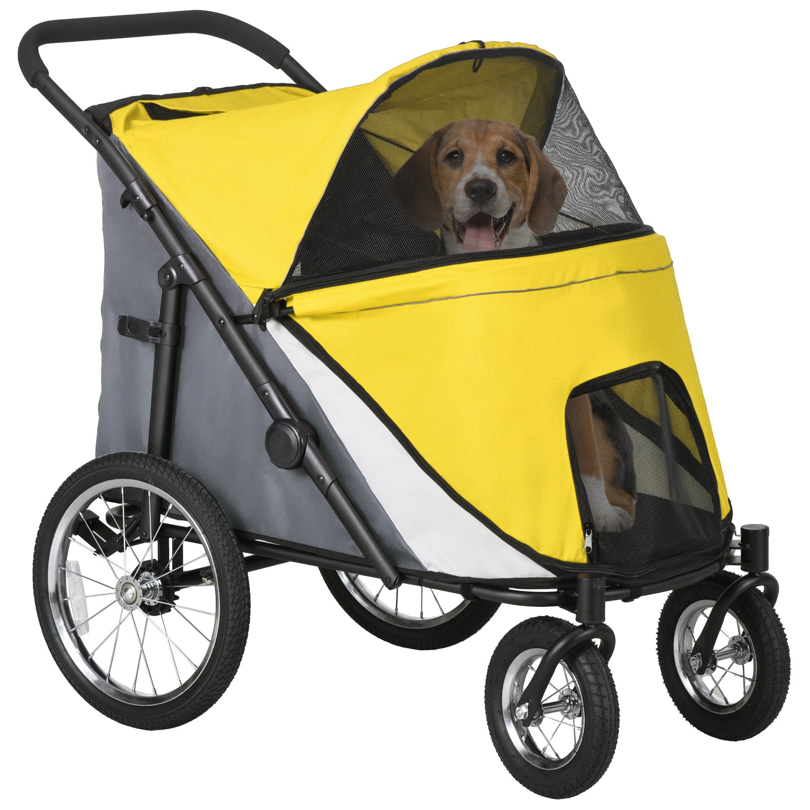 Foldable Pet Stroller, with Washable Cushion, Storage Bags, Safety Leash, for Medium, Large Dogs, Cats - Yellow