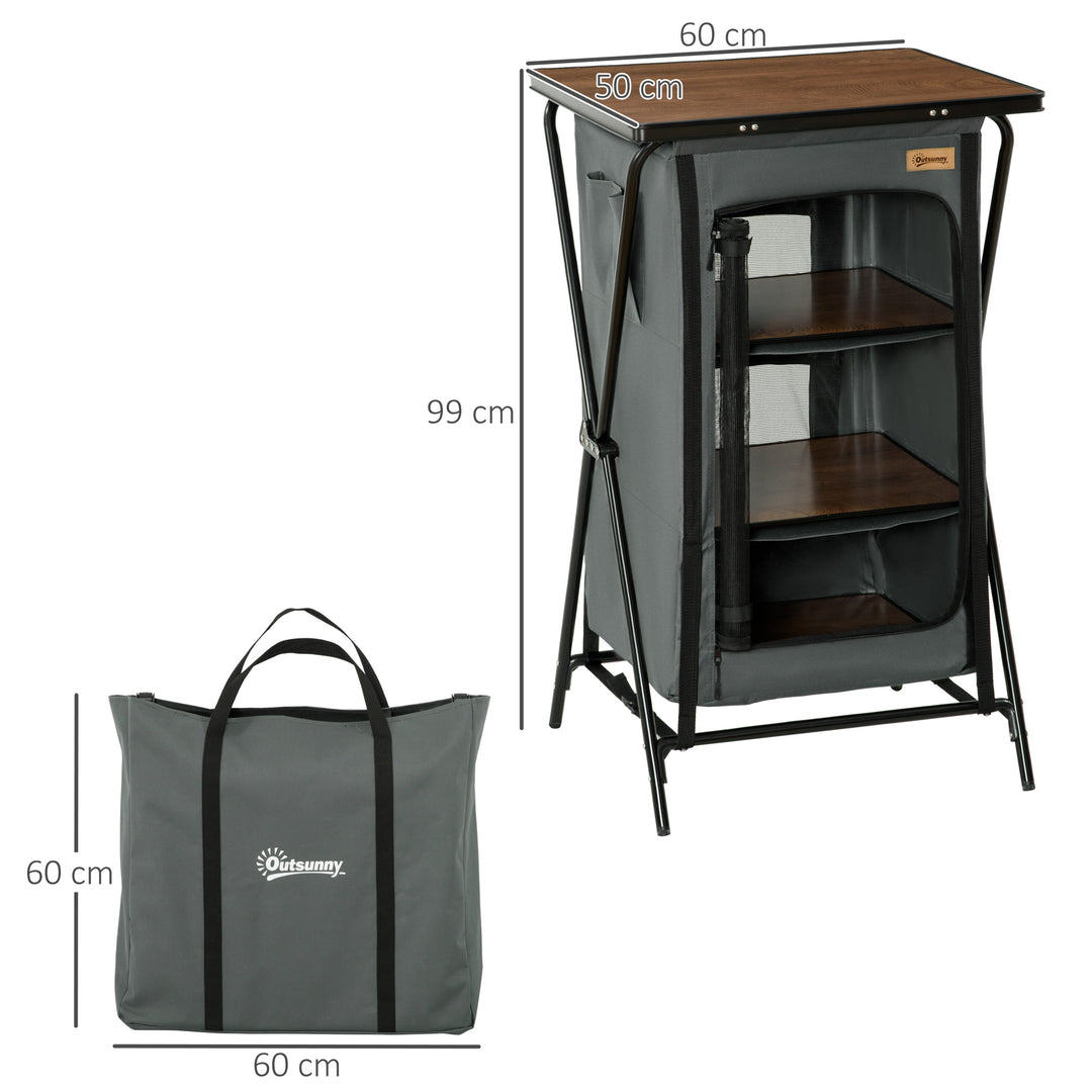 Camping Cupboard, Aluminium Foldable Camping Kitchen Station Cook Table with Storage Shelves and Carrying Bag for BBQ Party Picnic Backyard