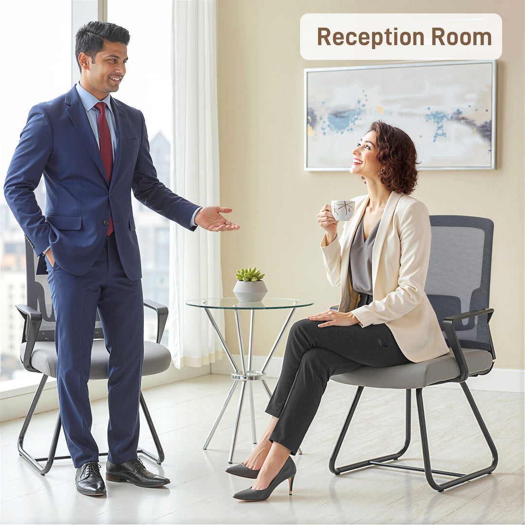 MCL Desk Chair No Wheels, Office Chair with Mesh Back, Lumbar Support, Metal Base for Waiting Room, Conference Room, Dark Grey