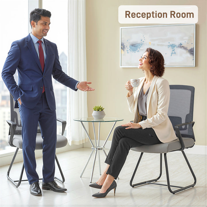 MCL Desk Chair No Wheels, Office Chair with Mesh Back, Lumbar Support, Metal Base for Waiting Room, Conference Room, Dark Grey