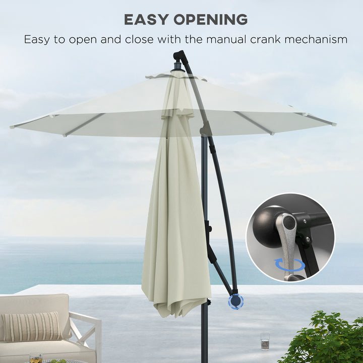 Outsunny 3(m) Cantilever Parasol with Cross Base, Banana Parasol with Crank Handle, Tilt and 8 Ribs, Round Hanging Patio Umbrella