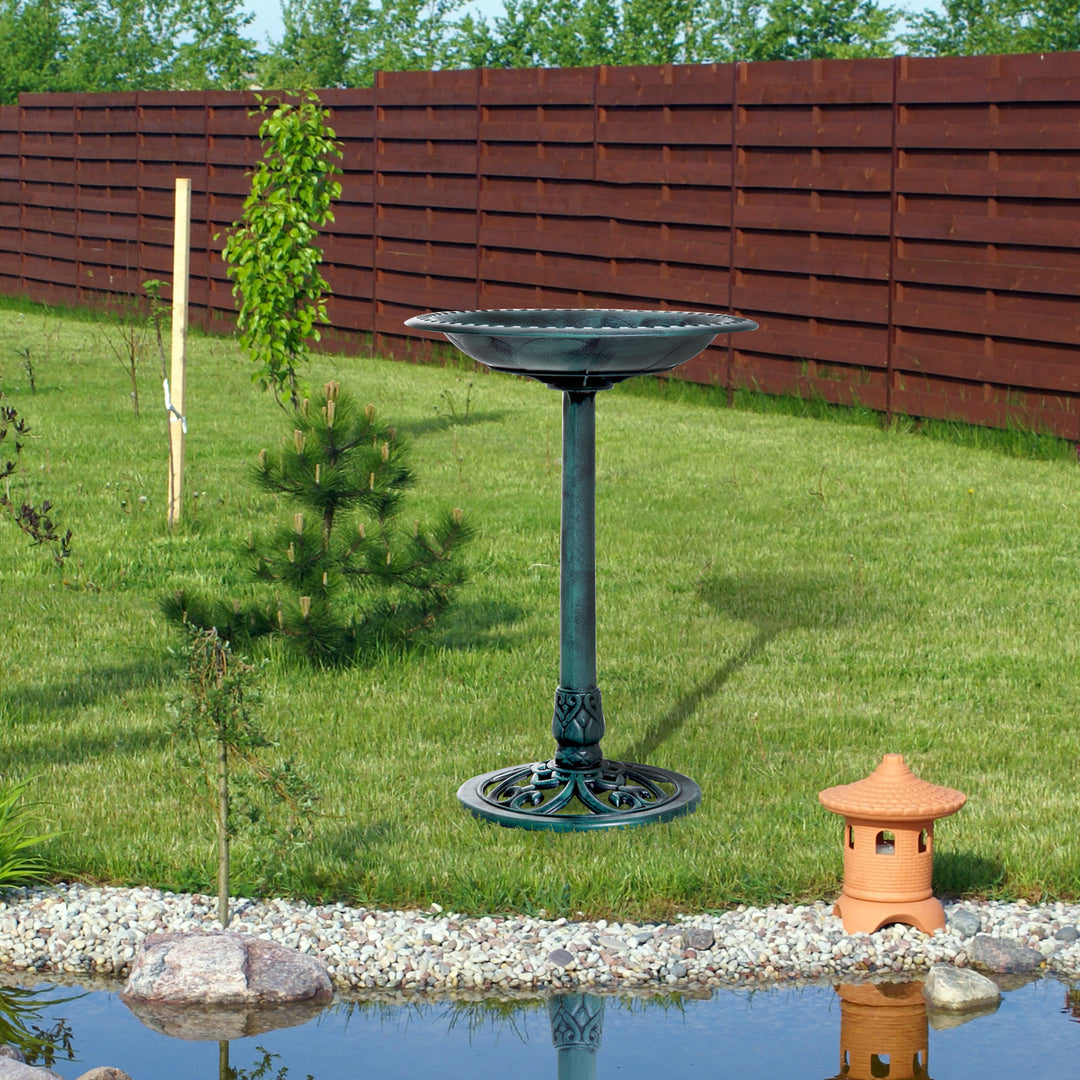 MCL Garden Bird Bath Outdoor Decrative Garden Feeder Stand with Scallop-like Pattern, Time-Worn Finish, 50cm, Green