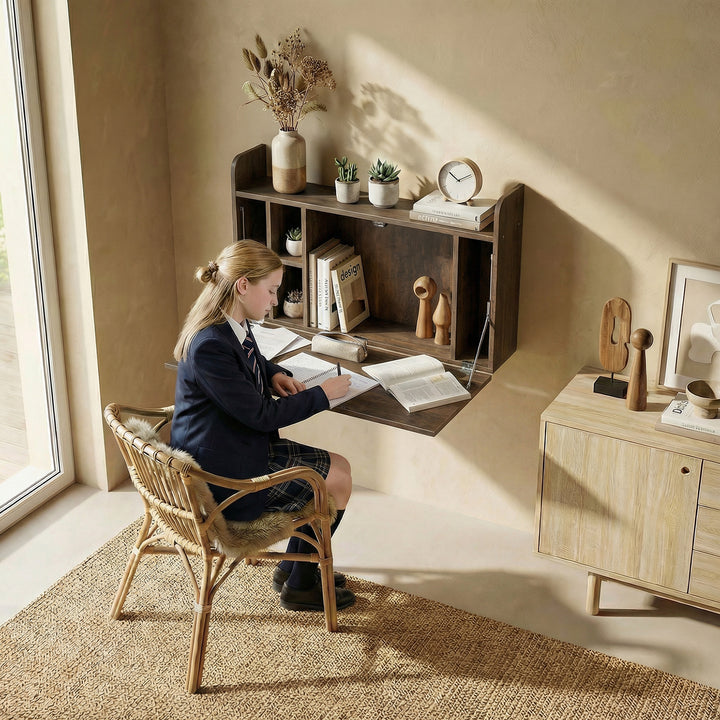 Wall Mounted Desk, Drop Leaf Floating Laptop Desk with Space Saving St