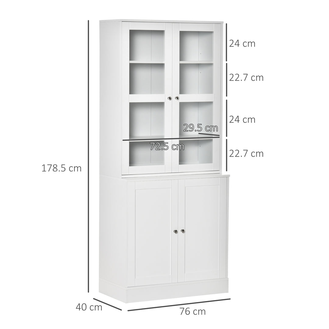 Modern Bookcase with Glass Doors, Display Storage Cabinet with Adjustable Shelves for Living Room, Study, Home Office, Kitchen Cupboard with Small Open Counter, White