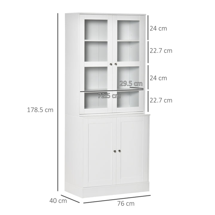 Modern Bookcase with Glass Doors, Display Storage Cabinet with Adjustable Shelves for Living Room, Study, Home Office, Kitchen Cupboard with Small Open Counter, White