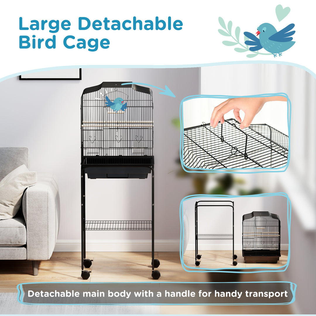 Bird Cage Budgie Cages for Finch Canary Parakeet with Stand Wheels Slide-out Tray Accessories Storage Shelf, Black