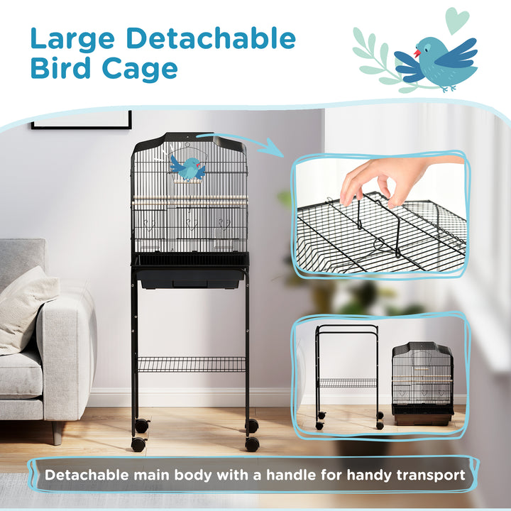 Bird Cage Budgie Cages for Finch Canary Parakeet with Stand Wheels Slide-out Tray Accessories Storage Shelf, Black