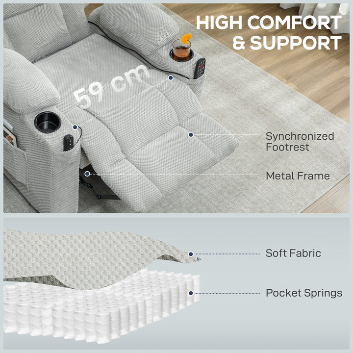 Electric Massage Recliner Armchair with Vibration, Heat, Whisper-Quiet Motor, Memory Function, Fleece Power Reclining Chair with Spring Pack, USB Port, Footrest, Side Pocket, Cup Holders