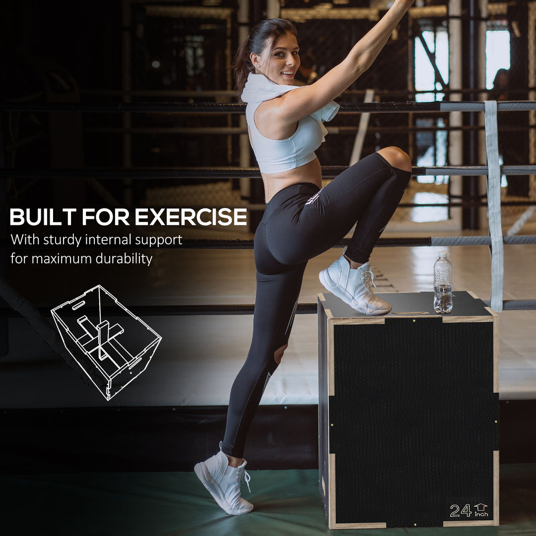 SPORTNOW 3-in-1 Wooden Plyo Box, Anti-Slip Plyometric Jump Platform, Step up Exercise Box w/ Handle Openings for Home Gym Training | Aosom UK