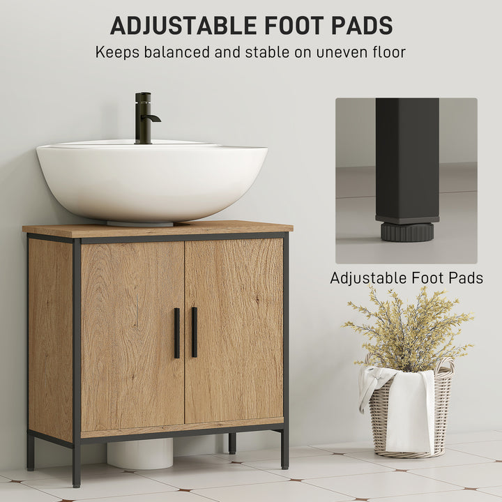 Bathroom Vanity Unit, Under Sink Storage Cabinet with 2 Doors, Adjustable Shelf for Basin without or with Pedestal, Oak