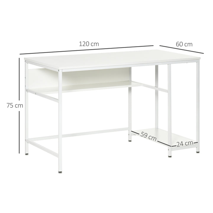 HOMCOM Compact Computer Desk, Small Writing Study Table, Home Office PC Workstation with Storage Shelf, White
