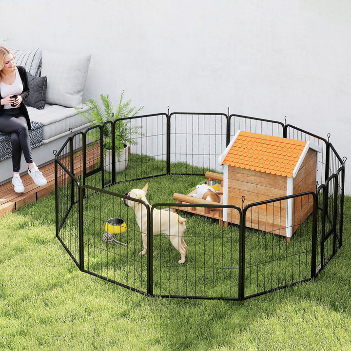 12-Panel Solid Dog Playpen with Doors, for Small Dogs, 60cm High, Black
