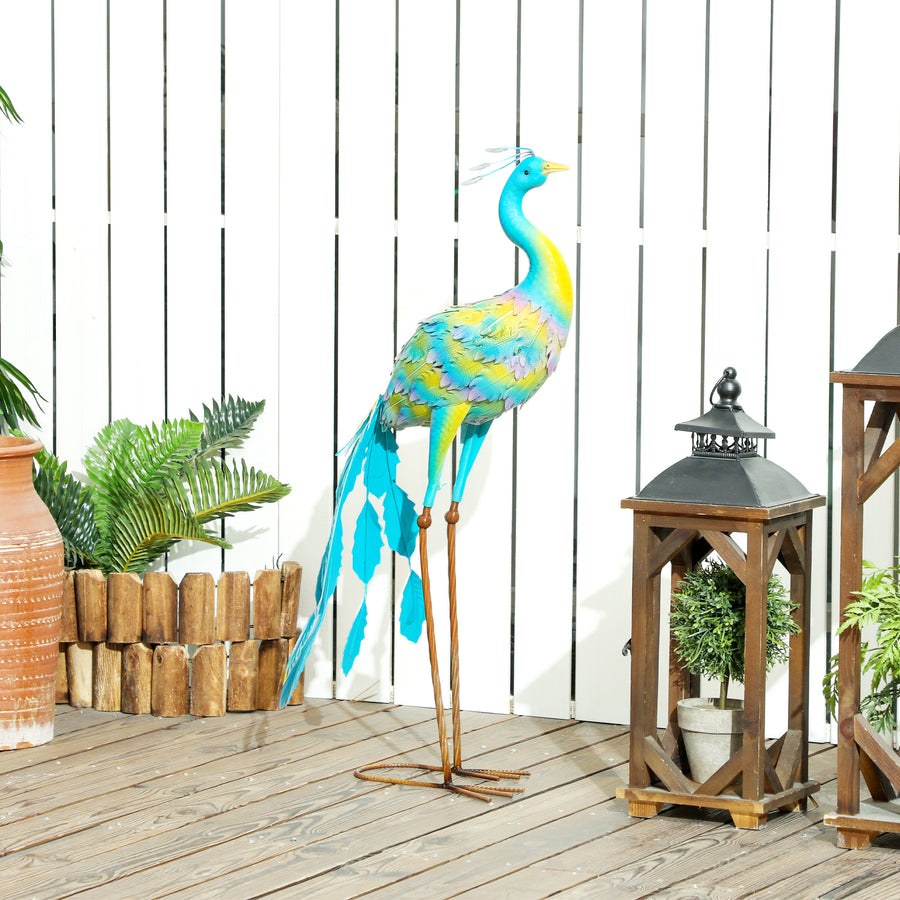 Peacock Garden Statue, Standing Garden Ornament, Metal Garden Gift with Stakes for Patio Pond Landscape Decoration, Multi-Colour