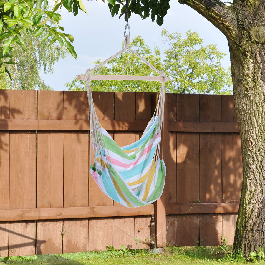 Outdoor Hanging Rope Chair with Cotton Rope, Garden Hammock Chair with Wooden Support Bar Cotton Cloth, Portable Garden Chair for Patio & Tree, Green