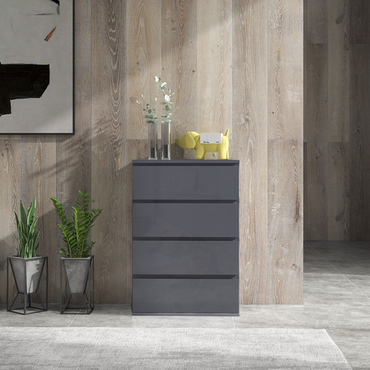 High Gloss Chest of Drawers, 4-Drawer Storage Cabinets, Modern Dresser for Bedroom, Grey