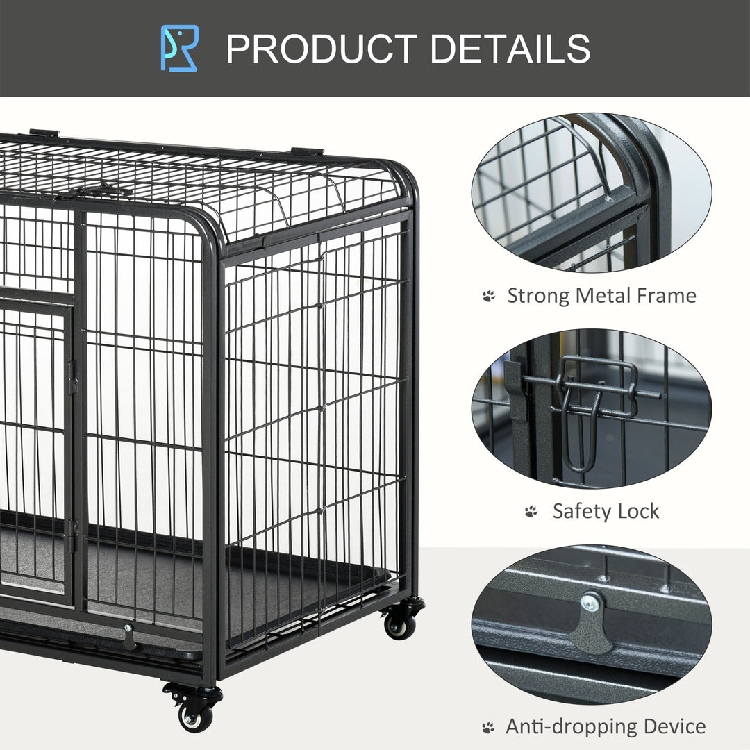 MCL Metal Dog Cage Kennel Locking Door & Wheels Removable Tray Openable Top For Large Pets 109.5 x 71 x 78 cm