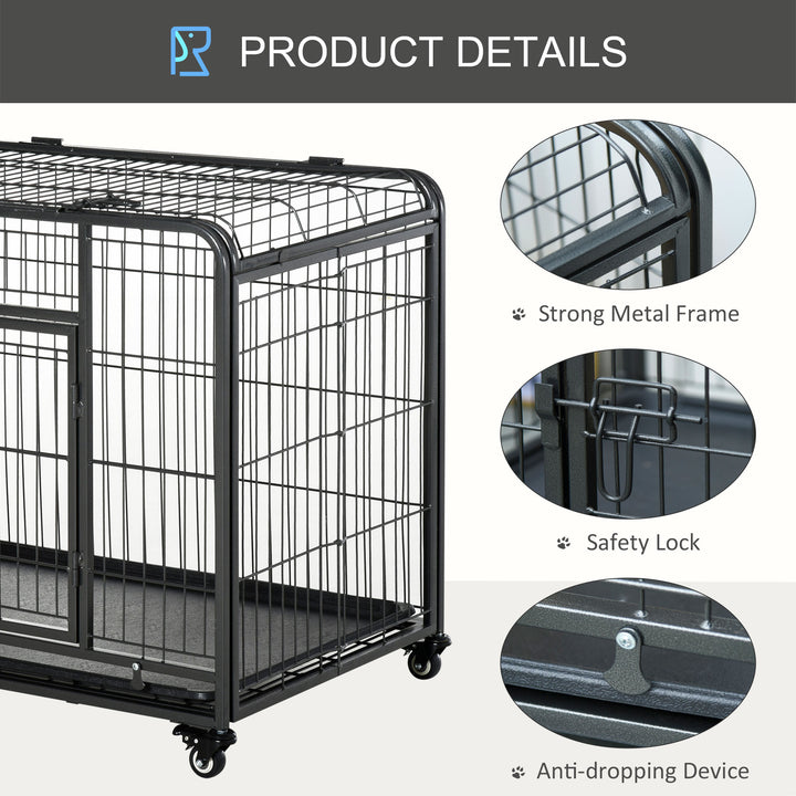 MCL Metal Dog Cage Kennel Locking Door & Wheels Removable Tray Openable Top For Large Pets 109.5 x 71 x 78 cm