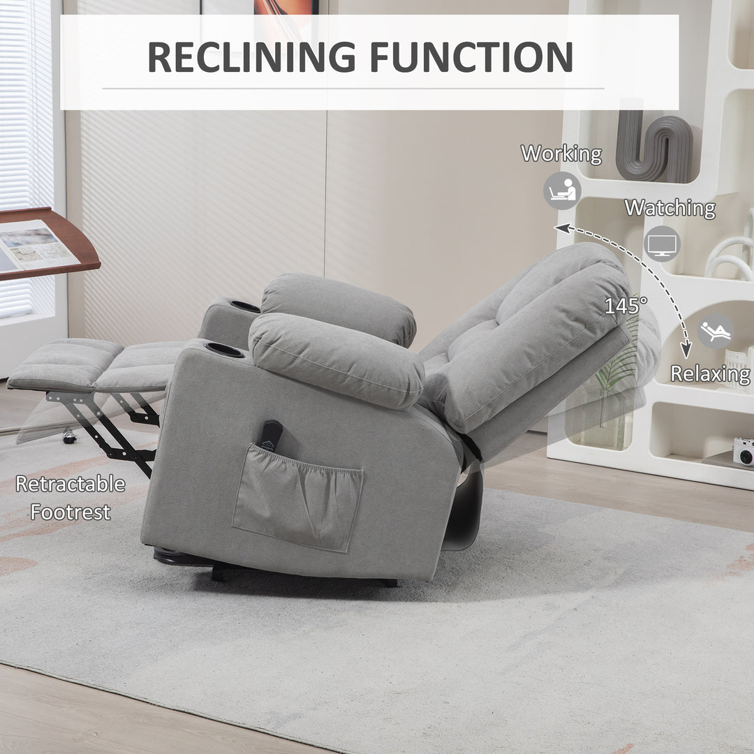 Oversized Riser and Recliner Chairs for the Elderly, Fabric Upholstered Lift Chair for Living Room with Remote Control, Side Pockets, Cup Holder, Light Grey
