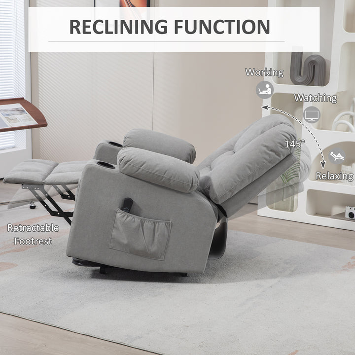 Oversized Riser and Recliner Chairs for the Elderly, Fabric Upholstered Lift Chair for Living Room with Remote Control, Side Pockets, Cup Holder, Light Grey