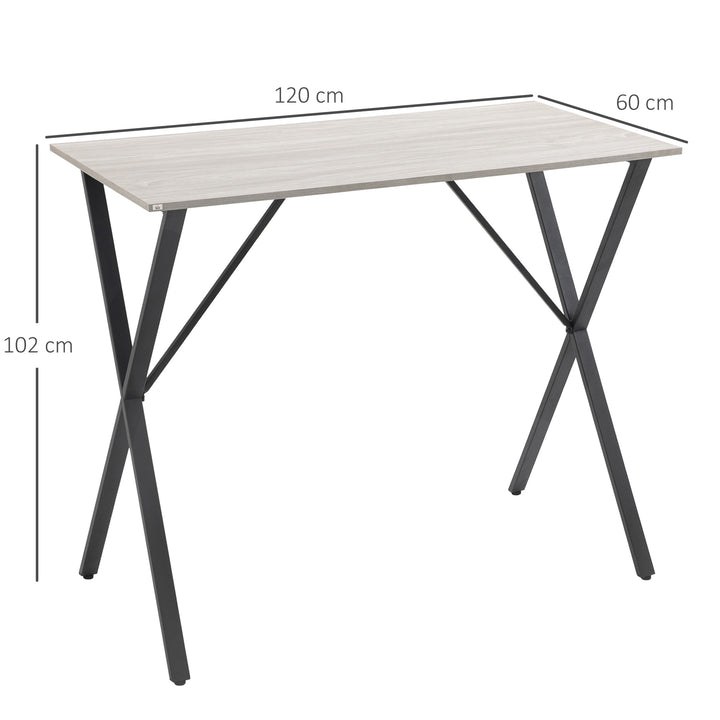 120 cm Rectangular Bar Table for 4 People, Modern Breakfast Bar Table with Wood Effect Tabletop, Steel Legs, Coffee Desk for Living Room, White