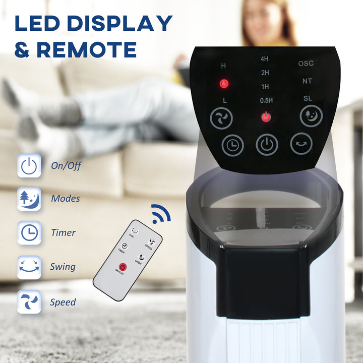 MCL 31" Freestanding Tower Fan, 3 Speed 3 Mode, 7.5H Timer, Oscillating, LED Panel, Remote Control, 31 Inch Standing Fan, White