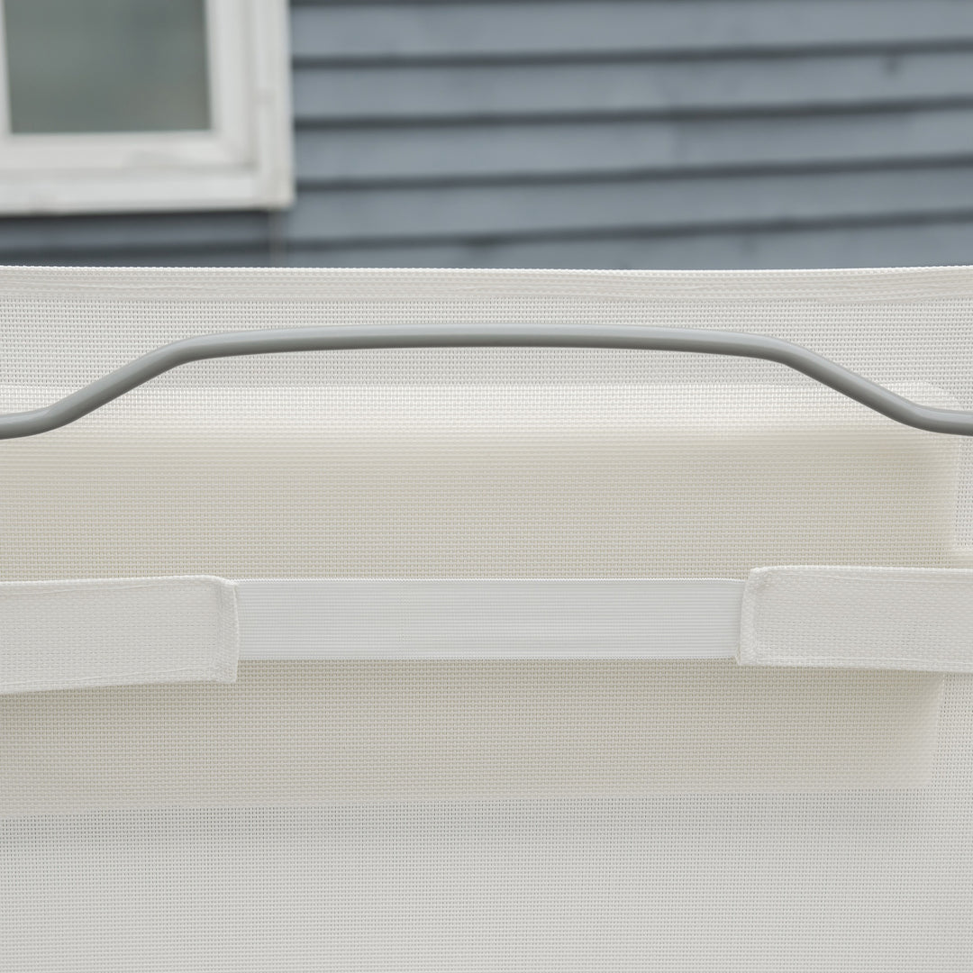 MCL Sun Lounger Steel Frame Outdoor Folding Chaise Texteline Lounge Chair Recliner with Headrest & 7 Levels Adjustable Backrest, Cream White