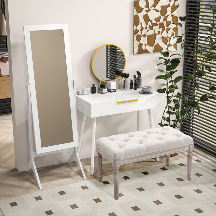 Elegant Dressing Table, with Round Mirror, 80 x 40 x 123 cm - White