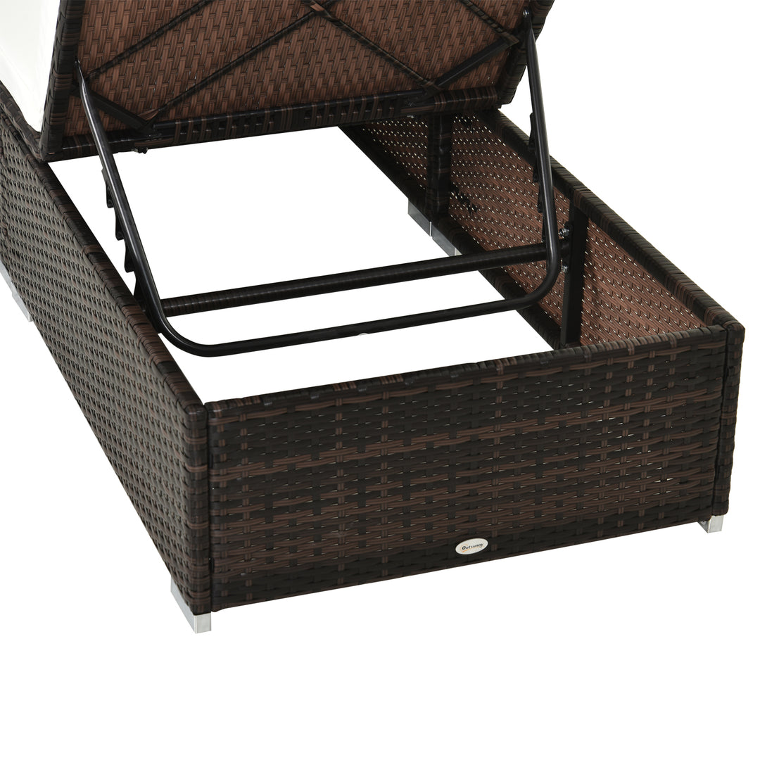 PE Rattan Sun Lounger, Five-level Adjustable Recliner Bed Chair with Soft Padded Cushion for Patio, Garden, Mixed Brown