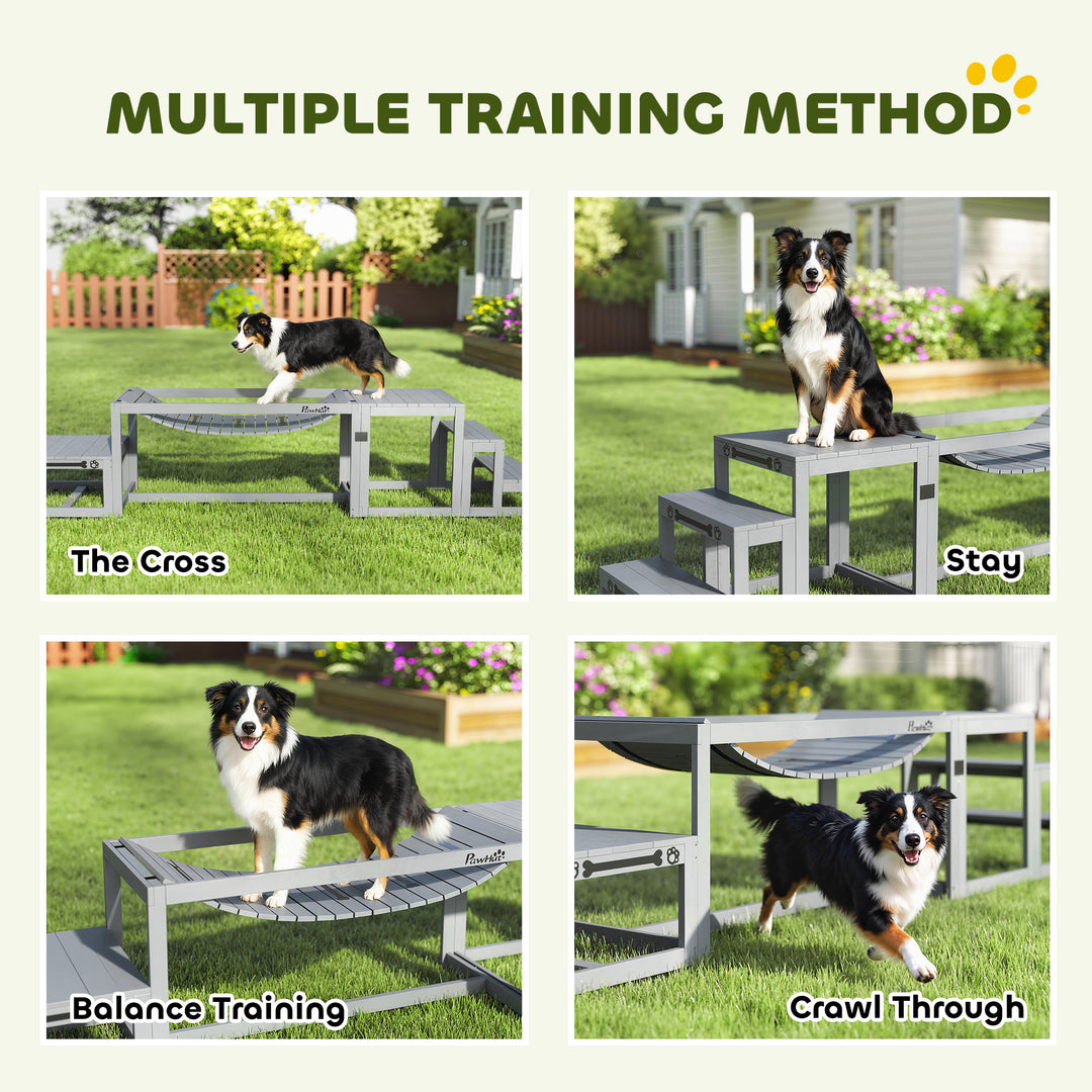 3 Pieces Wooden Dog Agility Training Equipment with Soft Bridge, Pause