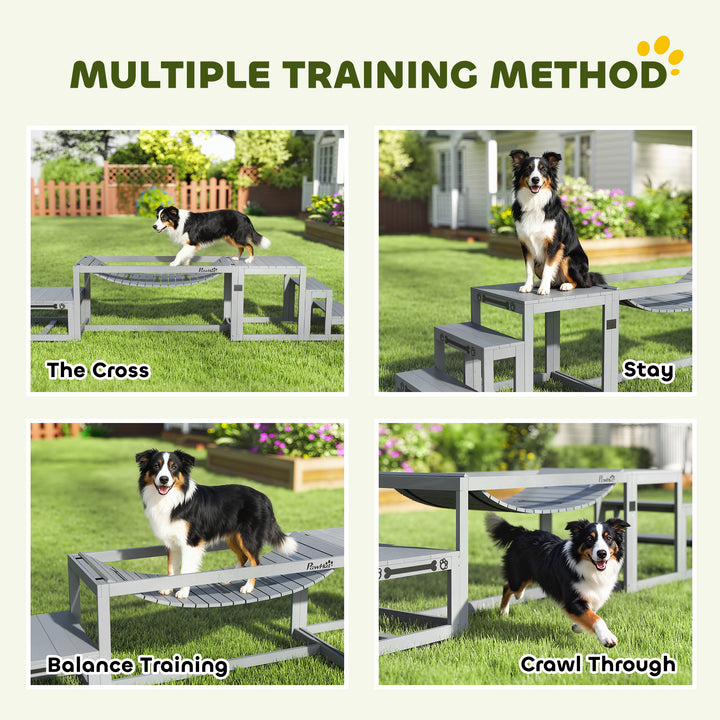 3 Pieces Wooden Dog Agility Training Equipment with Soft Bridge, Pause