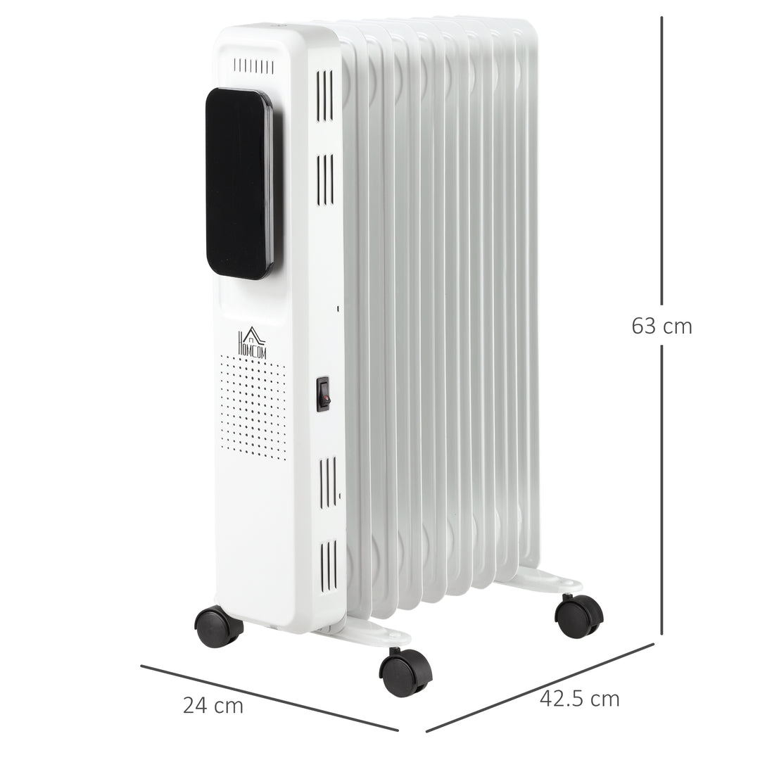 2000W Oil Filled Radiator, 9 Fin Portable Electric Heater with LED Display, 24H Timer, 3 Heat Settings, Adjustable Thermostat, Safety Cut off, Remote Control, White