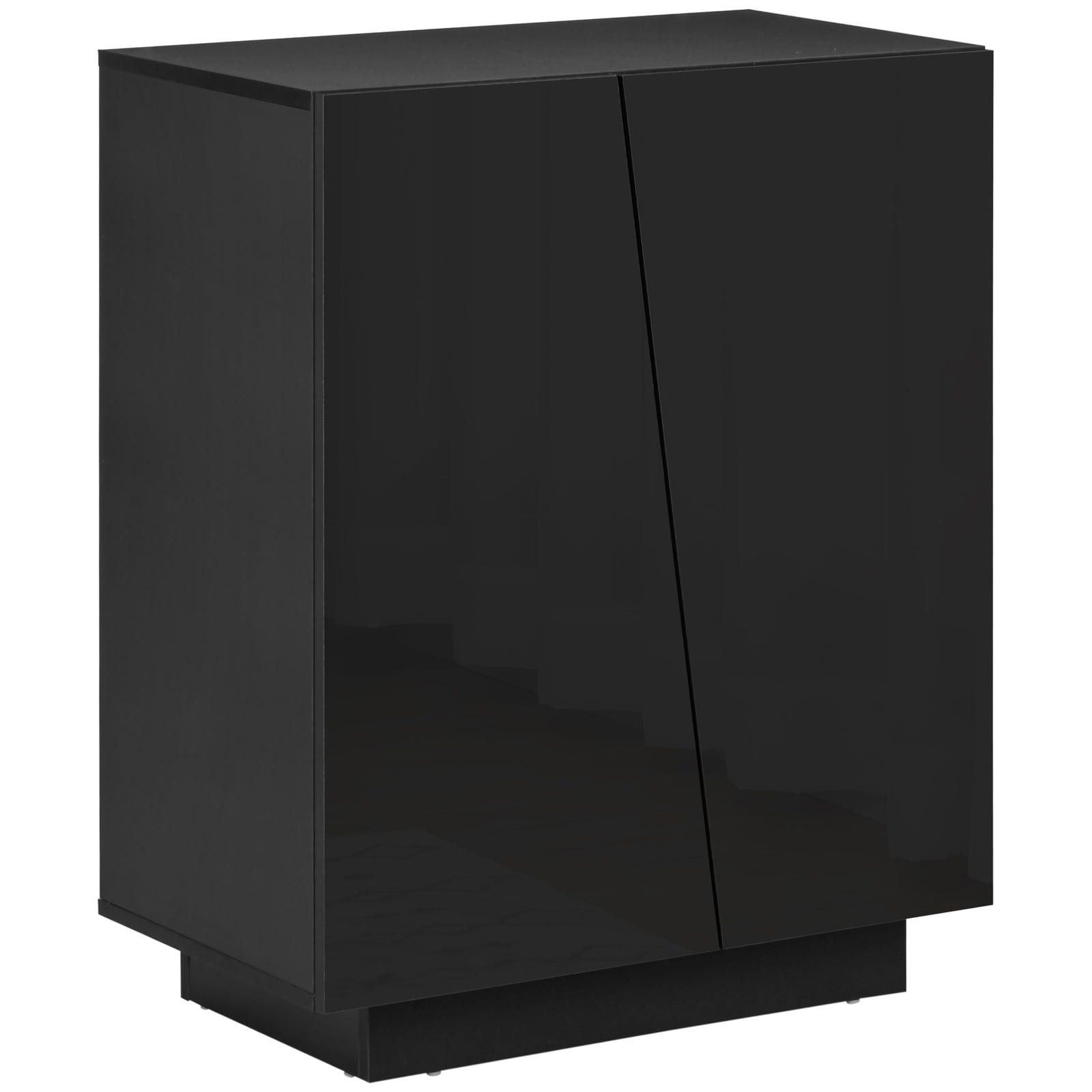 High Gloss Storage Cabinet, Freestanding Storage Cupboard with Adjustable Shelves for Living Room, Bedroom, Hallway, Black