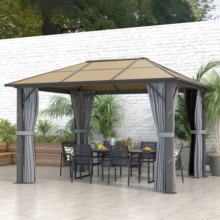 Outsunny 3 x 3.6m Garden Aluminium Gazebo Hardtop Roof Canopy Marquee Party Tent Patio with Mesh Curtains & Side Walls