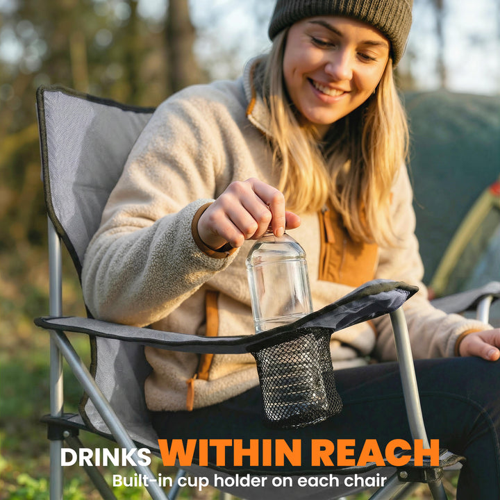 Camping Chair Set of 2 Portable Folding Outdoor Camp Chair with Cup Ho