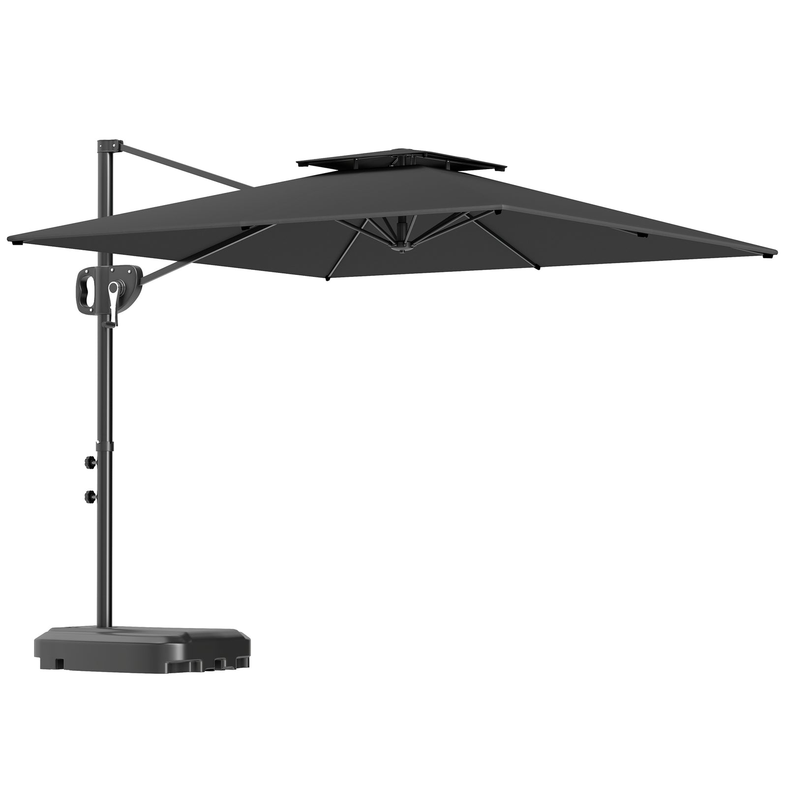 Cantilever Parasol with Weighted Base Double Top Garden Parasol Square Hanging Patio Umbrella with Crank Tilt Dark Grey