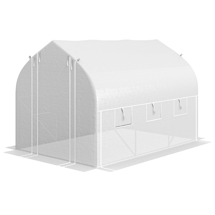 Outsunny 3 x 2m Walk-in Polytunnel Greenhouse, Zipped Roll Up Sidewalls, Mesh Door, Mesh Windows, Tunnel Warm House Tent w/ PE Cover, White | Aosom UK